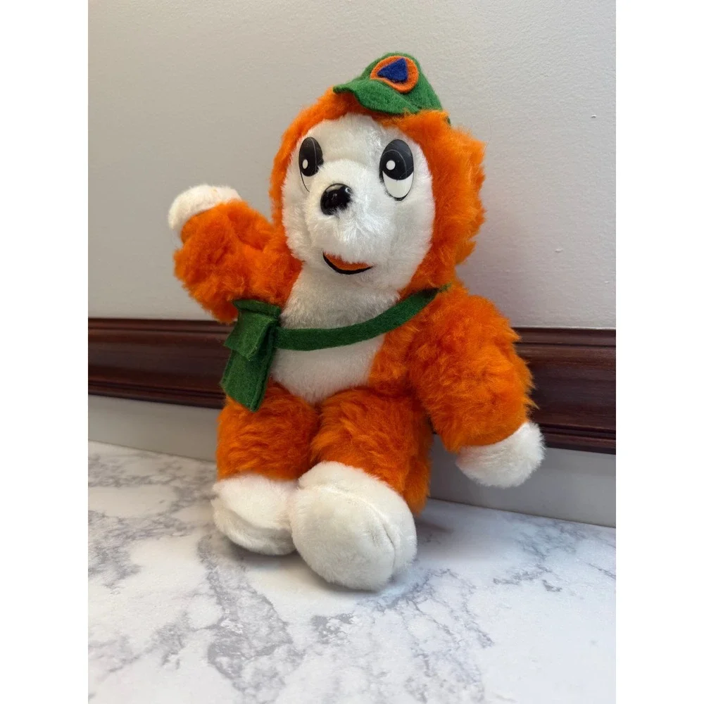 Vintage Orange White Bear Forest Ranger Scout Plush Mascot Green Hat Bag 10